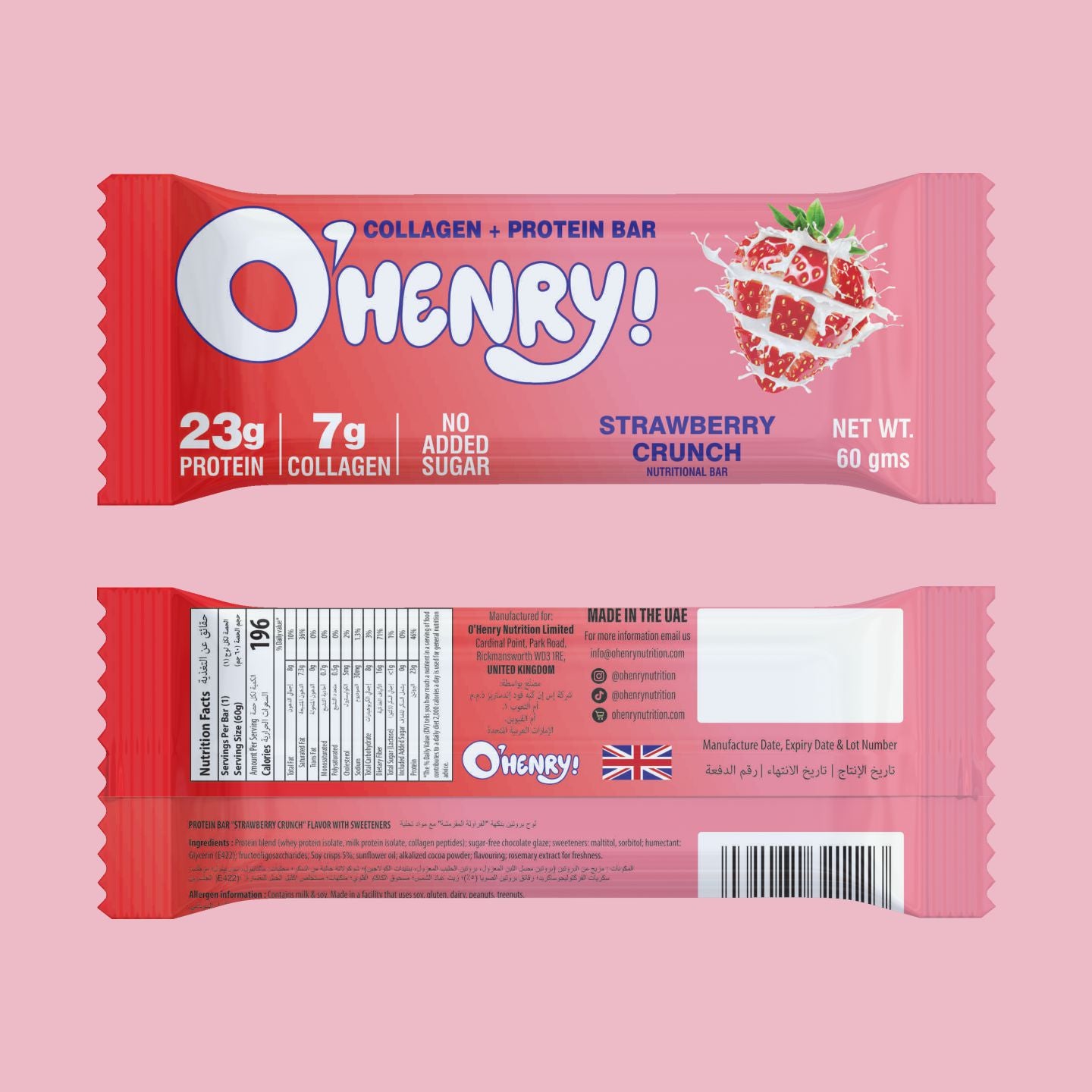 O'HENRY COLLAGEN+PROTEIN BAR - STRAWBERRY CRUNCH